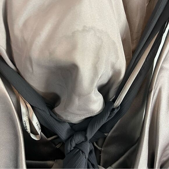 White Vera Wang Knee Length Sheath Dress Bronze Sash Back Tie Formal US 6 - Picture 7 of 13